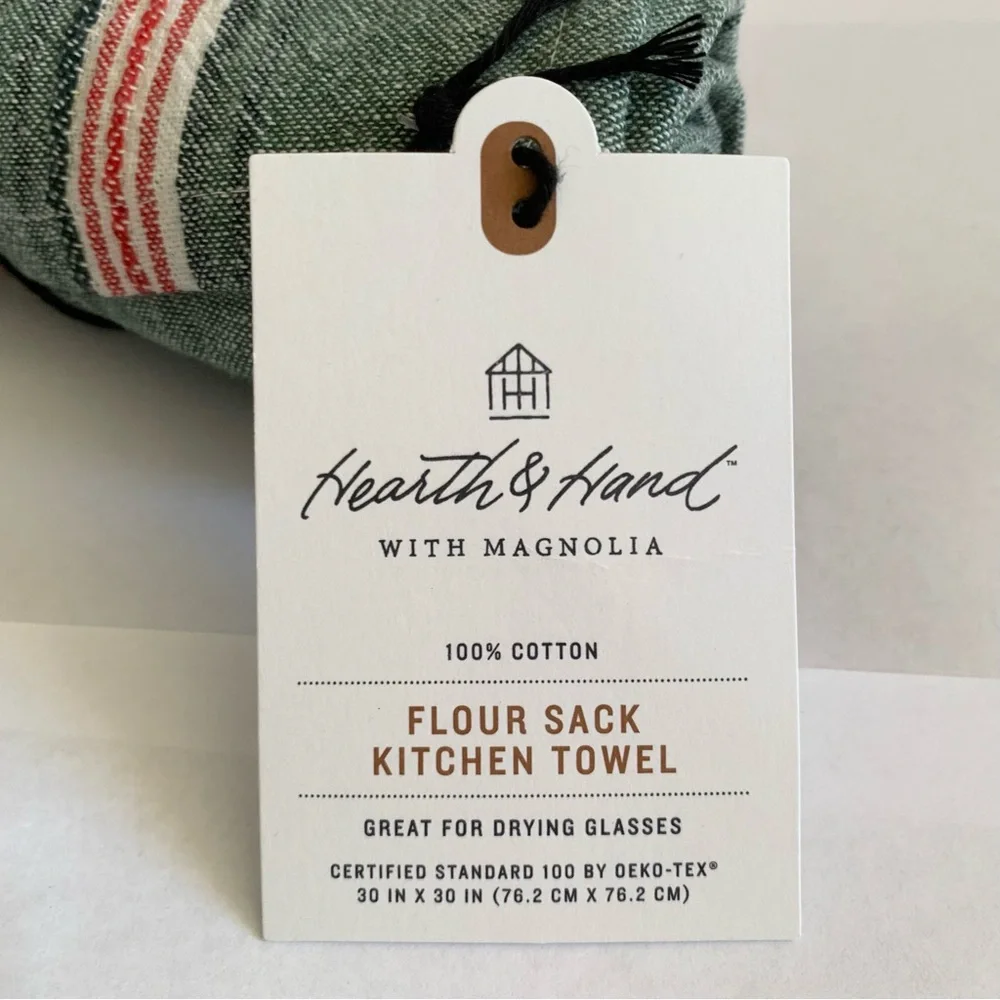 Hearth & Hand Magnolia Green Stripe Flour Sack Kitchen Towel Christmas Holiday